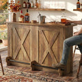 Tribesigns 63" Wooden Bar Table, Farmhouse Home Bar Unit with 2-Tier Storage Shelves and Metal Footrest, Small Bar Cabinet for Kitchen, Dining Room, Bistro (Brown)