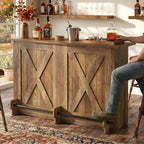Tribesigns 63" Wooden Bar Table, Farmhouse Home Bar Unit with 2-Tier Storage Shelves and Metal Footrest, Small Bar Cabinet for Kitchen, Dining Room, Bistro (Brown)