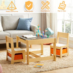 GTOLV Kids Table and Chair Set, 3 in 1 Wooden Activity Table with Storage Drawer for Toddlers Drawing, Reading, Crafts, 2 in 1 Detachable Tabletop Table Set for Nursery, Playroom (Natural)