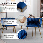 Gold Glass Round Dining Set for 4, 36'' Modern Minimalist Luxury Circle Dinner Room Set, 5 Piece Clear Glass Circular Kitchen Table with Navy Blue Woven Chair Set, for Small Apartment Home