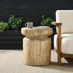 Merax MGO Wood Grain Side Table, Realistic Tree-Stump Design, Lightweight Concrete End Table for Indoor & Outdoor Use, Natural Wood