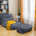 Bean Bag Chair with Ottoman, Giant Bean Bag Chairs for Adults with Memory Foam, Comfy Bean Bag Sofa for Bedroom, Lounge Beanbag of Reading and Gaming with Filler Included (Grey)