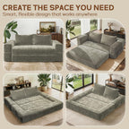 75'' Folding Convertible Sofa Bed with Large Pillow, 4-in-1 Foldable Pull Out Futon Sofa Bed, Chenille Boneless Mattress Couch, No Assembly Floor Sleeper Sofa Bed for Living Room/Bedroom, Light Brown