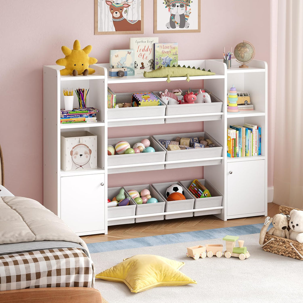 tikross Kids Toy Storage Organizer, White | Toddler Storage Cabinet with 8 Removable Storage Baskets, Multi Storage Cubbies, for Playroom, Kids Room, Living Room