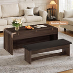 Lift Top Coffee Table 4-in-1, 40 Inches Coffee Table Set with Bench & Hidden Compartment, Multi-Function Converts to Dining Table for Living Room, Home Office, Lifting Top Tables, Walnut
