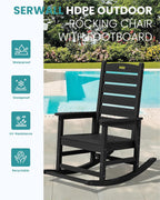 SERWALL Outdoor Rocking Chair Set of 2, Oversized Rocking Chair with Footboard for Adults, HDPE All Weather Resistant Rocking Chairs for Patio, 350lbs Weight Capacity, Black