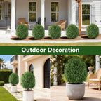 INSPRING 27'' Artificial Boxwood Topiary Trees Outdoor Fake Bushes Plants UV Resistant Evergreen Shrubs with Metal Ground Spike for Porch Patio Garden, 2 Pack
