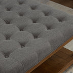 24KF Upholstered Square Coffee Table with Wooden Shelf, Tufted Button Large Square Ottoman with Spindle Wooden Legs, Linen Large Footrest Ottoman Pouf for Living Room, 5097-Granite