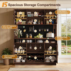 BINGTOO 71" Tall Kitchen Pantry Cabinet with Charging Station, 54" Large Kitchen Hutch with LED Lights & Pegboard, Coffee Bar Cabinet with Wine Rack and Adjustable Shelves (Walnut Brown, 1 Cabinet)