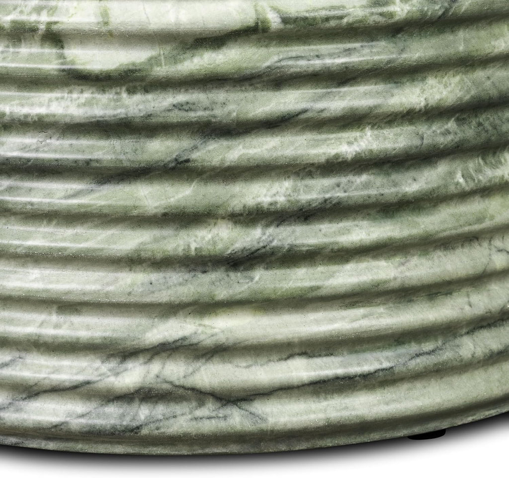 Poly & BARK Riba 16” Side Table – Seaweed Green Marble Look Finish, Solid Cement Base – Modern Ribbed End Table for Living Room or Bedside