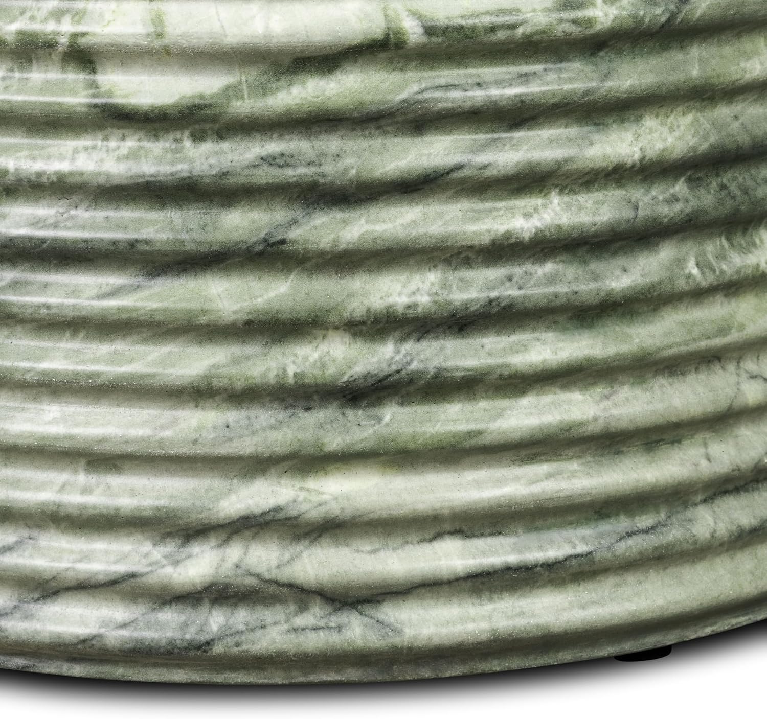 Poly & BARK Riba 16” Side Table – Seaweed Green Marble Look Finish, Solid Cement Base – Modern Ribbed End Table for Living Room or Bedside
