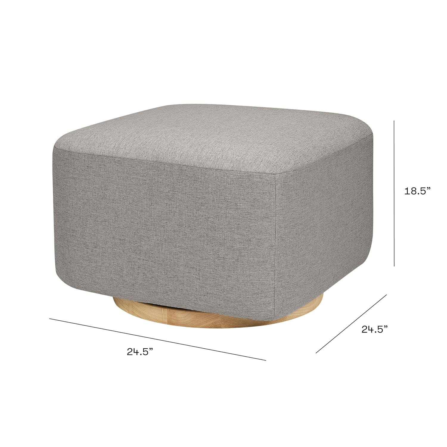 Babyletto Kiwi Gliding Ottoman in Performance Grey Eco-Weave with Light Wood Base, Water Repellent & Stain Resistant, Greenguard Gold and CertiPUR-US Certified