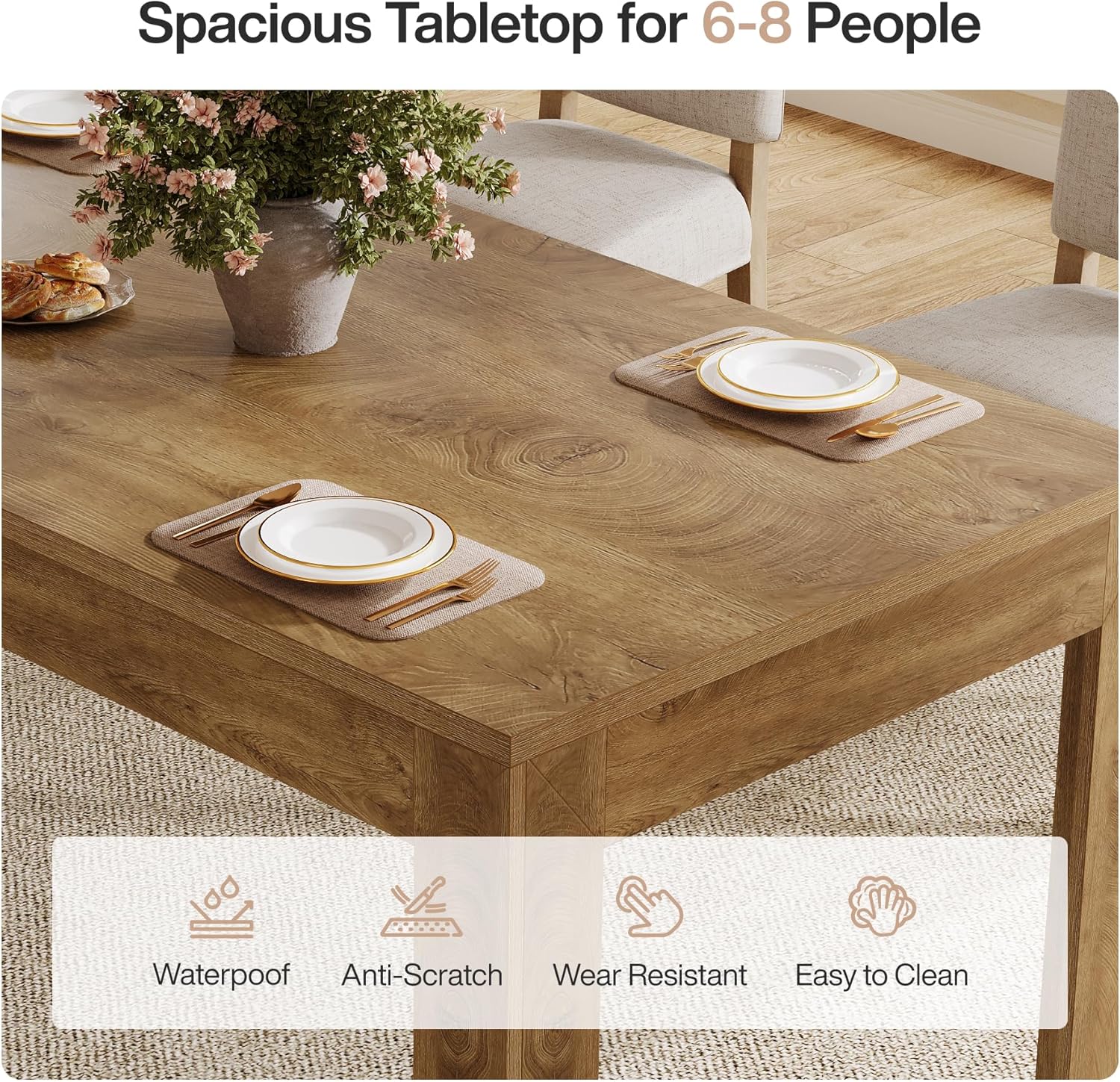 Tribesigns Dining Table for 6-8, 78.7-Inch Long Rectangle Kitchen Table, Modern Simple Kitchen Dining Room Furniture, (78.74" L x 27.56" W), Brown