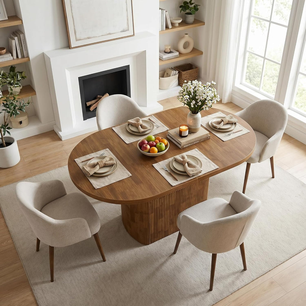 Tribesigns 47.24" Oval Dining Table for 4, Small Kitchen Table with Pedestal Base, Space Saving Farmhouse Wood Dinner Table for Apartment and Dining Room, Brown