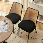 Homedot Modern Rattan Dining Chairs Black Set of 4, Upholstered Dining Room Chairs Boucle Woven Cane Kitchen Dining Accent Chairs for Reception Rooms, Restaurant