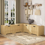3-Piece L-Shaped Multifunctional Storage Bench with Padded Shoe Bench, Serves as a Kitchen Corner Stool, Toy Storage Box, or Reading Nook seat, Natural Color, 63" D x 63" W x 19.1" H