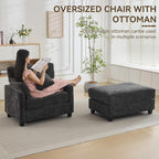 WUTUTUEE 57.5" Oversized Chaise Lounge with Ottoman Indoor, Grey Reading Chair with Ottoman & Sofa Bed, Chenille Upholstered Comfy Sleeper Chair for Living Room, Bedroom, Office