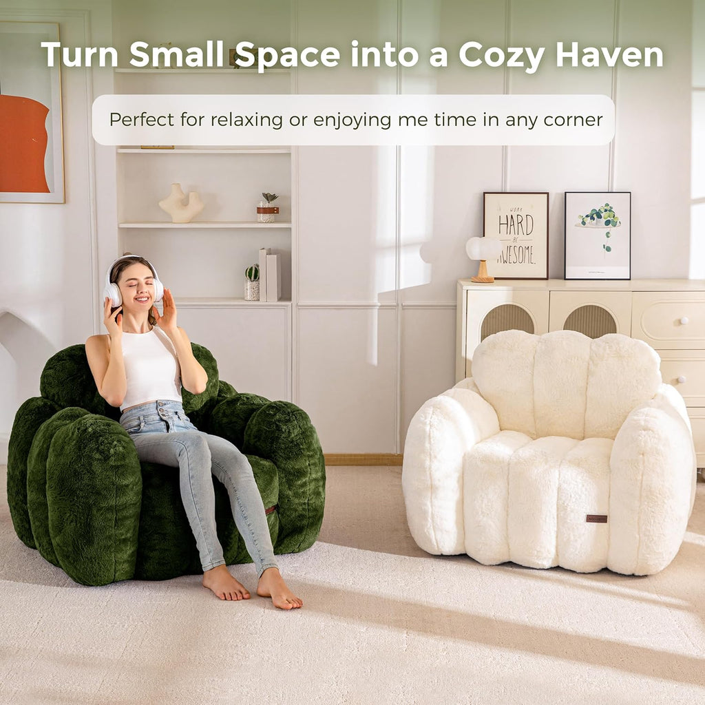 MAXYOYO Bean Bag Chair, Cloud Shaped Bean Bag Sofa for Adults, Soft Stuffed Lazy Floor Sofa with Supportive Filling, Comfy Single Couch for Living Room, Bedroom, Apartment, Green