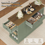 HOSTACK Kitchen Island Cart with Storage, 47'' Kitchen Storage Island on Wheels with 2 Drawers, Rolling Island Table with Adjustable Shelves, Mobile Buffet Sideboard Cabinet for Dining Room, Green