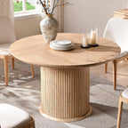 T4TREAM 47" Fluted Round Dining Table for 4-6, Mid-Century Modern Kitchen Table with Thickened Edge & Cylindrical Base for Dining Room, Kitchen, Living Room,Natural Oak(Table Only)