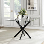 AF ARTISAN FURNITURE 36” Square Glass Dining Table for 4, Clear Tempered Glass Kitchen Table with Black Metal X Legs, Small Square Dining Table for Apartment, Dining Room & Bistro