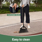 Eyliden Broom, Angle Broom with 57" Long Handle, PET Bristles - Fit Heavy-Duty Cleaning, Also Works Well Fine Dust - Commercial Outdoor Indoor Sweeper for Courtyard Sidewalk Deck Kitchen Lobby, Black
