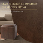 HomePop 17.5" Storage Ottoman with Tray Top - Brown Faux Leather