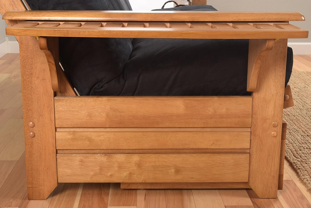 Kodiak Furniture Phoenix Full Size Futon in Butternut Finish with Storage Drawers, Linen Charcoal