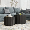 Nesting Coffee Table Set of 2, Modern Round Coffee Table with Non-Slip Feet, Wooden Circle Accent Tables for Small Spaces, Side End Table for Living Room, Bedroom, Balcony, Office, Black