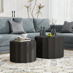 Nesting Coffee Table Set of 2, Modern Round Coffee Table with Non-Slip Feet, Wooden Circle Accent Tables for Small Spaces, Side End Table for Living Room, Bedroom, Balcony, Office, Black