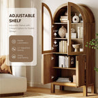 WAMPAT 71" Tall Arched Kitchen Pantry Cabinet with Glass Door, Modern Farmhouse Arched Bookcase with Adjustable Shelves, 5 Tiers Display Cabinet Bookcase for Kitchen, Living Room, Walnut (1 PC)