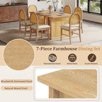 Merax 7-Piece Dining Table Set, Farmhouse Dining Table with Distressed Oak Veneer and 6 Chairs, Rustic Kitchen Furniture for Dining Room, Natural