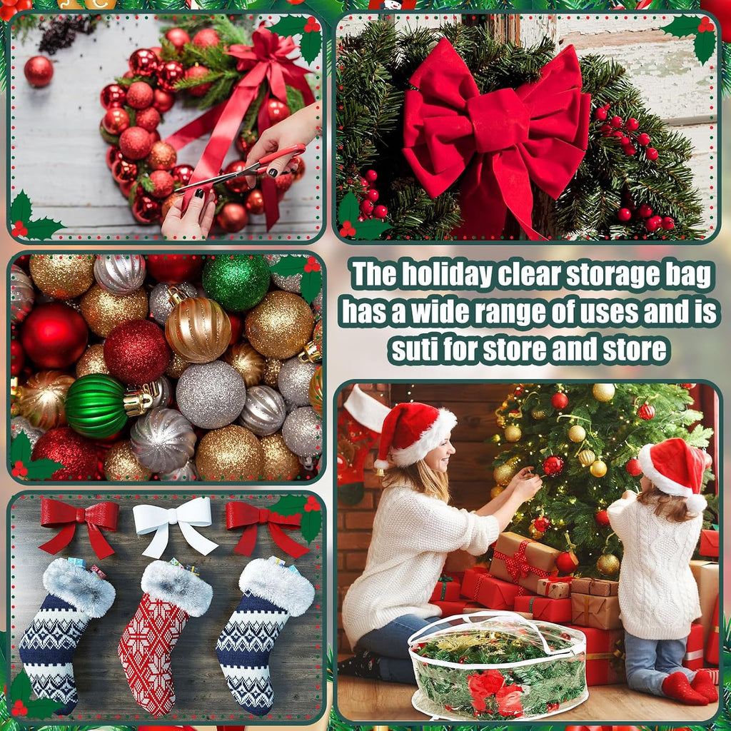 Zhengmy 15 Pcs 24 Inch Christmas Wreath Storage Bags Transparent Wreath Storage Container Bulk Wreaths Box with Dual Zippers and Handles for Xmas Holiday Wreaths Garland