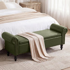 FiveWillowise 64” Storage Benches, End of Bed Bench with Storage,Dark Green | Large Upholstered Storage Ottoman with Tufted, Faux Leather Window Bench with Nailhead Trim for Bedroom, Entryway, Closet