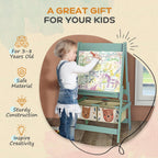 Art Easel for with Paper Roll, 3 in 1 Toddler Painting Easel with Blackboard, Whiteboard, Storage Baskets, Green LB862
