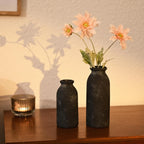 VICTOR & TERESA Black Ceramic Vases Home Decor, Flower Vase Set of 2, Farmhouse Vase for Flowers, Rustic Decorative Vases for Pampas Grass, Table, Living Room, Shelf, Centerpieces, 8 inch