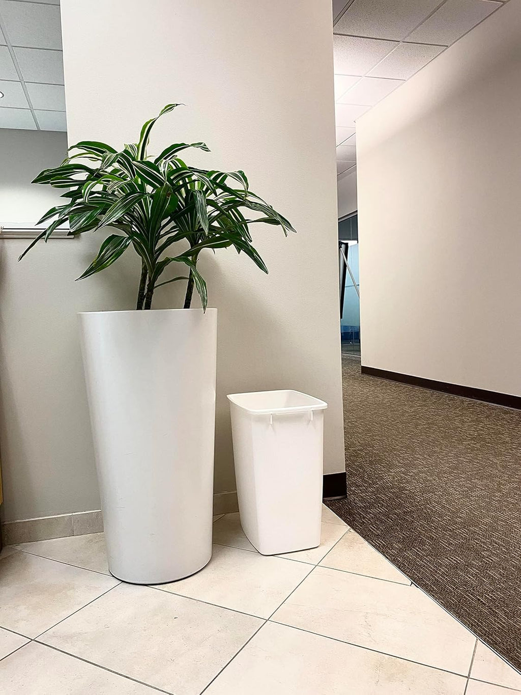 Rubbermaid Small Kitchen Bathroom Trash Can, 9 Gallons, White, Waste Basket for Under Counter/Kitchen/Office/Bedroom/Bathroom