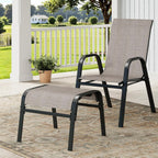 Outdoor Ottoman Set of 2, Comfort Outdoor Footstool with Supportive Textliene and Metal Frame, Stackable Oversized Outdoor Foot Rest for Patio, Garden, Pool, Balcony -Brown