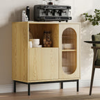 Einhomn Sideboard Buffet Cabinet with Fluted Glass Doors and Adjustable Shelf, Wood Modern Accent Cabinet with Storage for Kitchen, Living Room, Entryway, Natural