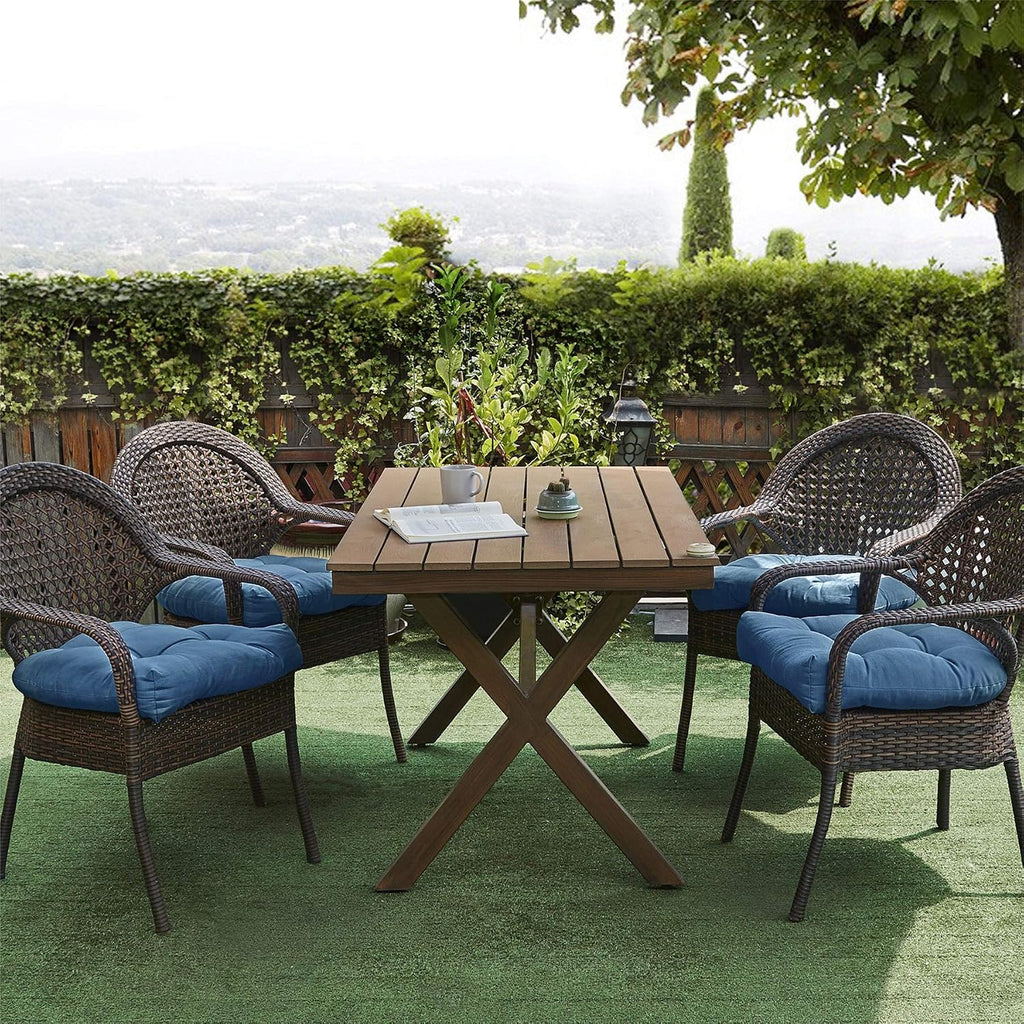 Sweet Home Collection Patio Cushions Outdoor Chair Pads Premium Comfortable Thick Fiber Fill Tufted 19" x 19" Seat Cover, Blue (Pack of 3, 6 Count Total)
