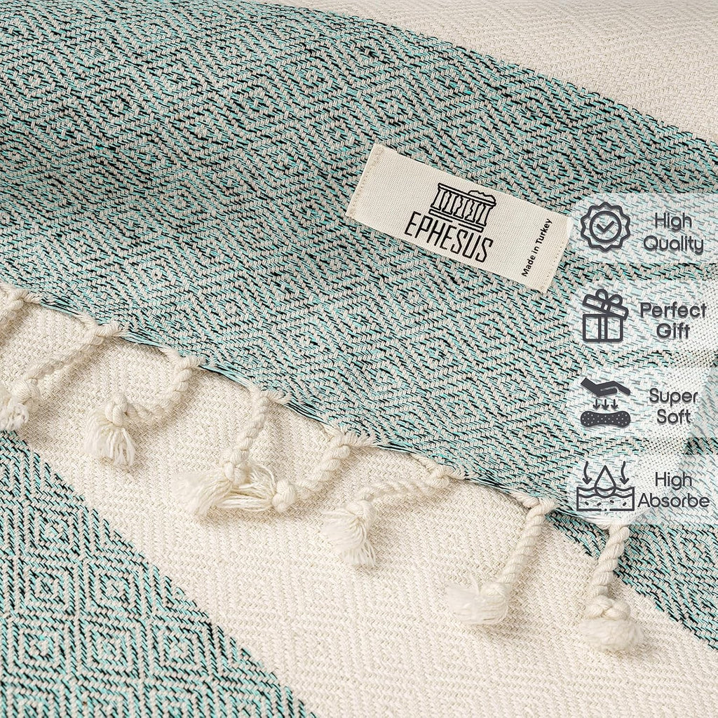 EPHESUS TOWELS Turkish Hand Towels - Set of 2 | 18" x 30" Decorative Boho Guest Bath Towel for Bathroom, Kitchen, Face, Hair, Tea, Dishcloth (Diamond, Mint)