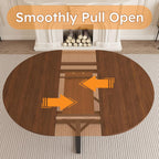 47-59" Round Dining Table Set for 6, Extendable Round Dining Table with Chairs, Wood Table and Chairs Set with Storage Shelf, Modern Dining Room Table Set for 6