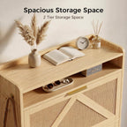 IRONCK Shoe Storage Cabinet with 2 Flip Drawers, 47.9" Tall Narrow Entryway Shoe Storage, Free Standing with 4 Side Hooks and Bottom Metal Rack, Natural Rattan Shoe Rack for Hallway and Entryway