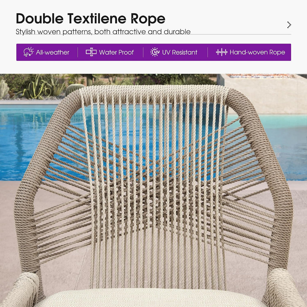PURPLE LEAF Patio Bar Stool Counter Height Stools Set of 2 Outdoor Rattan Chairs with Back Modern Aluminum Woven Barstools for Garden Patio Kitchen Indoor Teak
