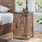 JXQTLINGMU Farmhouse Nightstand Set of 2 with Charging Station, 17"D Rectangular End Table with Barn Door & Adjustable Storage Shelf, Wood Rustic Sofa Side Table for Living Room, Bedroom, Light Brown
