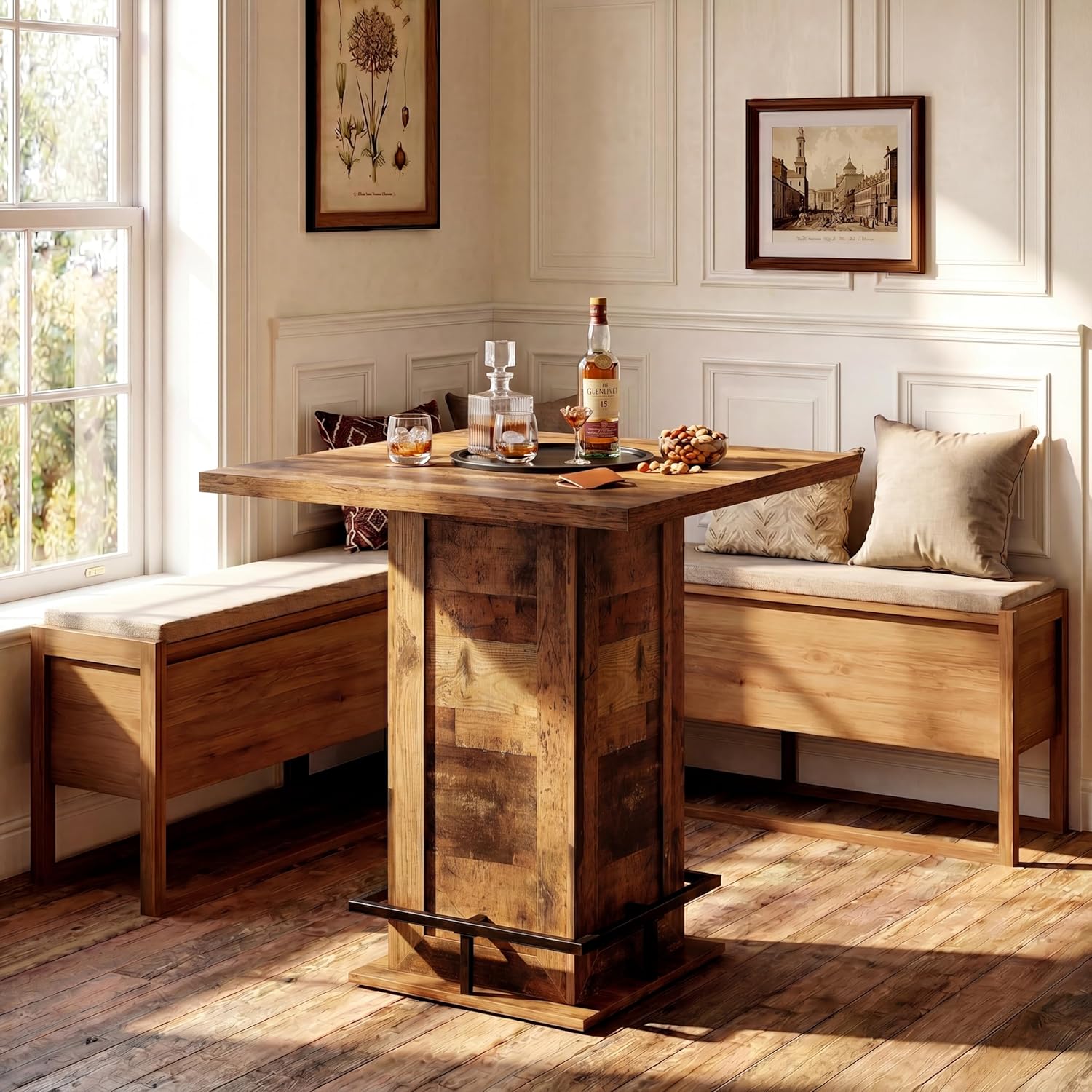 Tribesigns Square Bar Height Table, 39.4" H Counter Height Pub Table, High Top Kitchen Bar Table with Footrest, for Dining Room, Kitchen, Restaurant, Cafe, Pub, Dark Brown