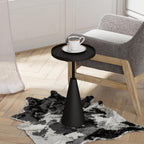 COZAYH Modern Round End Table with Raised Edge Tray Top, Wooden Pedestal Side Table with Rubber Wood Base for Living Room, Entryway, Office (Black)