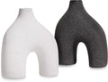Modern Round U-Shaped Vase Set of 2-8"x3.35"x9.3" Stoneware Sand Graze Hollow Flower Vases for Home Decor - Cute Vases for Centerpieces, Living Room, Office & Entryway Display (Black & White)