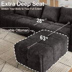 119" Boneless Couch, Cloud Sectional Couch with Deep Seat, High-Density Memory Foam and Chaise, Sectional L Shaped Sofa, Boneless Couches for Living Room, No Assembly Required Tufted Sofa, Dark Grey