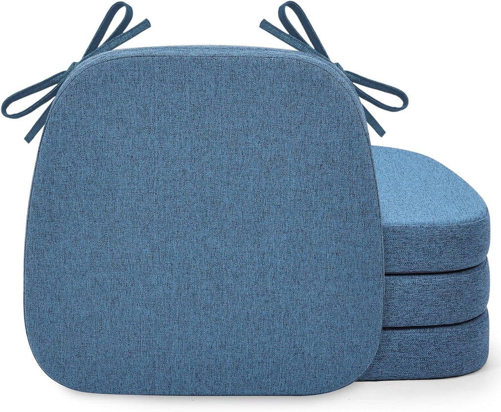 Shinnwa Chair Pads for Dining Chairs Set of 4, Non-Slip Kitchen Chair Cushions with Detachable Straps and Machine Washable Cover, 4 Pack, 17x16x2in, Blue